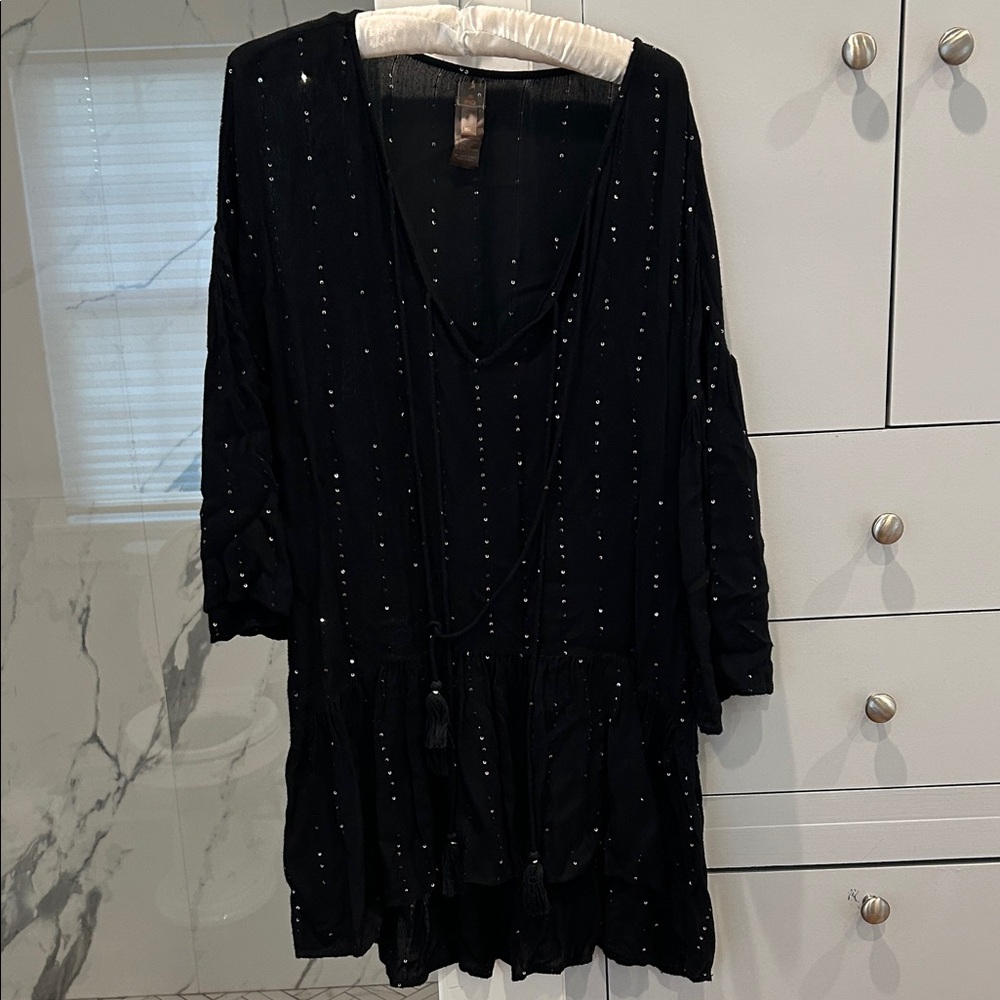 Chic PQ Swim Black Mini Cover Up Dress with Sparkle Detail